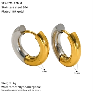 Detailed size specifications of two-tone 18k gold plated stainless steel hoop earrings