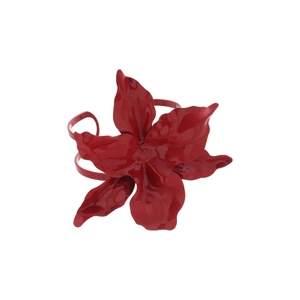 Exaggerated double-layered red painted flower open bangle arm cuff for women