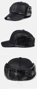 Detailaufnahme der schwarzen Wintermütze aus Leder mit Kunstpelzfutter und BEST-Logo