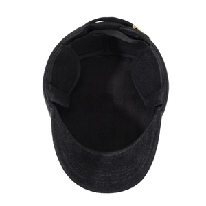 Men winter flat cap with ear protection and warm fleece lining in black color