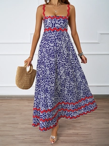 Detailed scalloped trim and pebble print on a summer maxi dress with high waist design