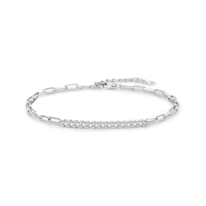 Minimalist S925 sterling silver moissanite bracelet with a paperclip chain and row diamonds