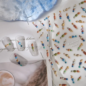 5D soft jelly 3D irregular colorful gem nail art stickers with gold foil accents