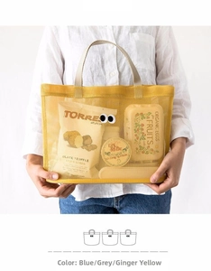 Close-up of ginger yellow mesh beach bag being carried by a model for travel storage