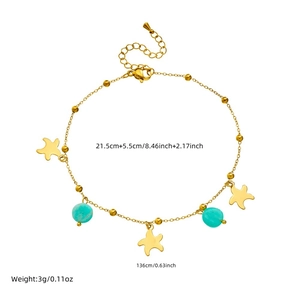 Gold-plated starfish anklet with mint green stone charm and chain length dimensions