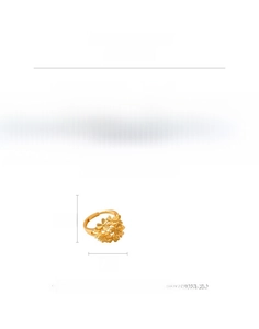 Detail view of 24k gold plated flower ring with 2.5cm height and copper material specs