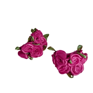 Fairy tulle rose earrings with pearl accents and vibrant magenta fabric floral petals