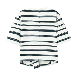 Women's 2025 spring striped short sleeve top with contrast blue and white nautical pattern