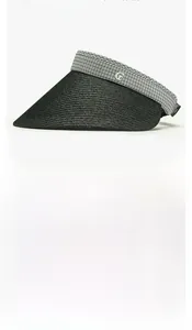Detail view of foldable sun visor with houndstooth band and UV protection test results