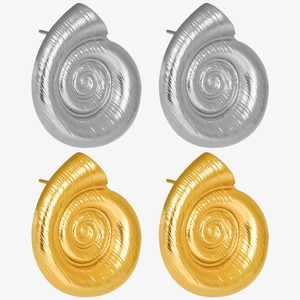 Snail Shell Stud Earrings 304 Stainless Steel Brushed Metal Texture Spiral Sea Shell Minimalist For Women