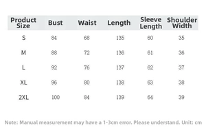 Size chart for vintage V-neck maxi dress with measurements for bust and waist