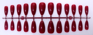Set of 24 pieces burgundy almond shaped press-on nails with a glossy polished finish