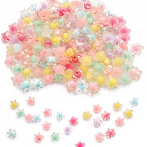 Frosted and transparent acrylic star beads in pastel macaroon colors for DIY hair accessories