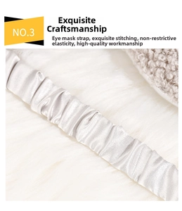 Close-up of silver-gray satin elastic strap with pleated design for plush eye mask