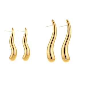 Polished 18K gold teardrop earrings in two sizes with a minimalist streamlined design