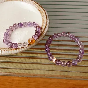 Natural Amethyst Beaded Bracelet Purple Crystal Citrine Zircon Gold Plated Copper Charm Elegant Jewelry For Women