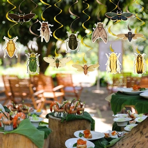 Colorful cicada insect party hanging decorations with metallic spiral swirls set