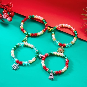 Christmas magnetic pearl bracelets with snowflake and tree pendants in festive colors