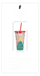Detailed size specifications for a 710ml Christmas themed PP color changing straw cup