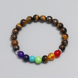 Handmade tiger eye stone chakra beaded bracelet with colorful healing natural energy gems