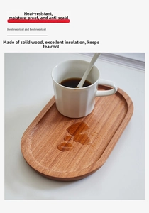 Detail van ovaal houten dienblad met waterdicht oppervlak en hitte-isolatie