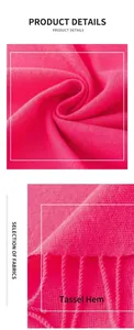 Detailed view of soft magenta cashmere-feel scarf with fine knit texture and long fringe