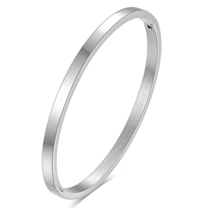 Minimalist silver stainless steel 4mm open bangle bracelet with a sleek polished finish