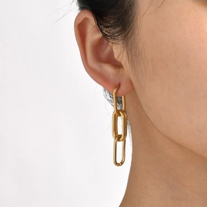Link Chain Earrings Stainless Steel IP Gold Plated Geometric Cubic Zirconia Paperclip Interlocking Dangle Studs For Women