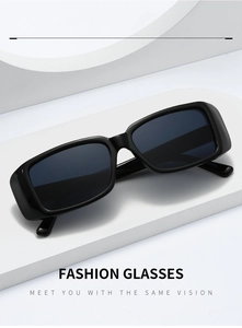 Detailansicht der Retro-Rechteck-Sonnenbrille mit schwarzem dickem Rahmen