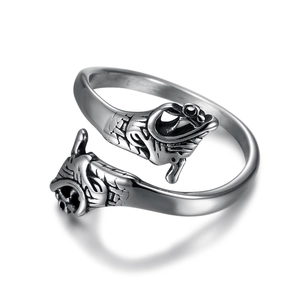 Adjustable vintage Viking dual dragon head ring in antique silver stainless steel