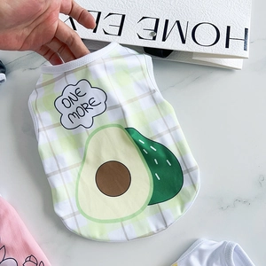 Dog summer stretch vest with green gingham avocado print and breathable knit fabric