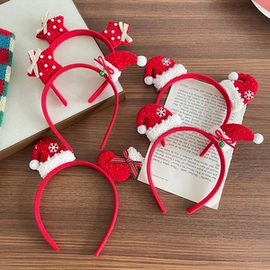 Christmas Headband Kids Plush Red Reindeer Hat Stars Snowflakes Bells Party Accessories Festive Cute Hair Hoop For Girls