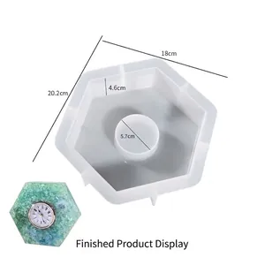 Detailed hexagon silicone mold for DIY resin clock with 18cm and 20.2cm dimensions