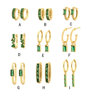 Luxurious gold-plated S925 silver earrings set featuring emerald green gemstones in 9 styles