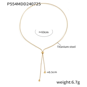 Detail of 18K gold-plated titanium steel Y-necklace with dimensions and 6.7g weight info