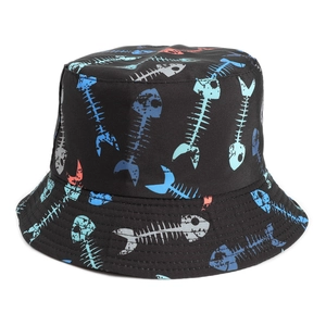 Reversible bucket hat with fishbone print pattern for men and women stylish sun protection
