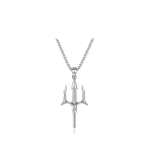 Polished silver trident pendant necklace for men in high-quality stainless steel style