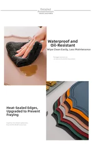 Detail of waterproof faux leather placemats showing heat-pressed edges and multi-color options