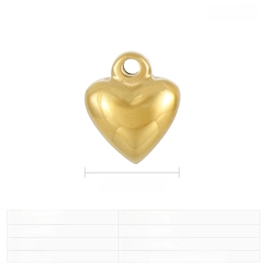 Macro detail of a 12x10mm polished stainless steel hollow heart pendant in gold finish