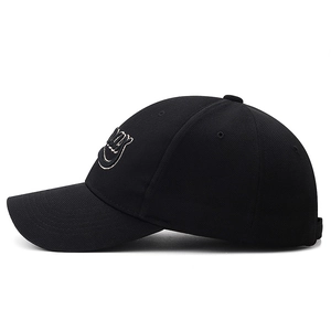 Classic black embroidered baseball cap with white lettering and curved brim design