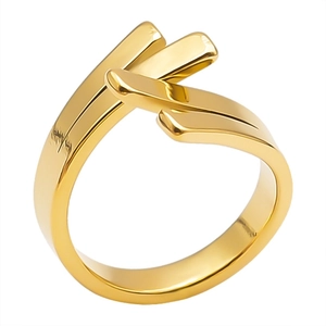 Polished 304 stainless steel geometric triple layer ring with gold finish for men and women