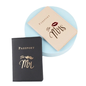 Matching Mr and Mrs PU leather passport covers for couples in beige and black set