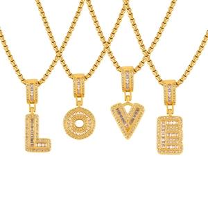 Gold-plated LOVE letter necklaces with micro-pave sparkling cubic zirconia pendants