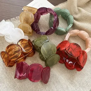 Chunky Acrylic Bracelet Round Spliced Resin Bangle Marble Texture Tortoiseshell Retro Fashion Jewelry For Women