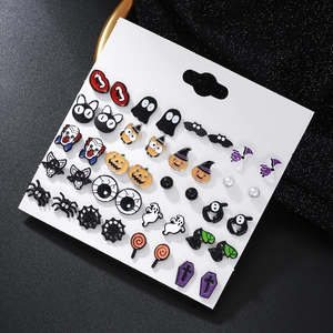 20 pairs of Halloween stud earrings set featuring pumpkin ghost and spider designs