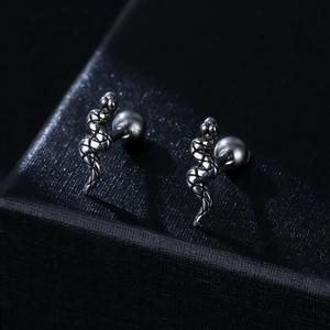 Gothic 316L stainless steel snake stud earrings with textured silver scale details