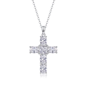 Exquisite 925 silver cross pendant necklace with sparkling white zircon insets on O-chain
