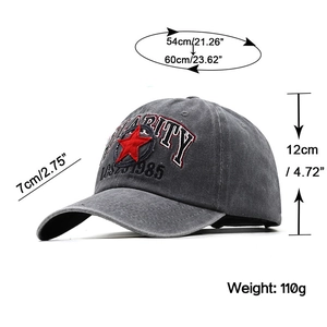 Vintage dark gray washed cotton baseball cap with red star and 3D Security 1985 embroidery