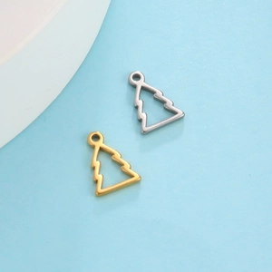 Gold and silver 18K plated stainless steel hollow Christmas tree pendants with top loops