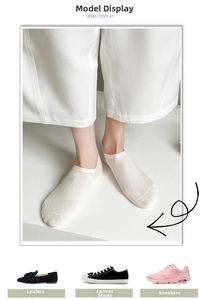 Detail view of white low-cut invisible liner socks paired with canvas and sports shoes
